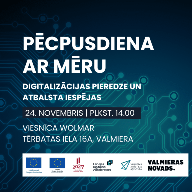 24. novembrī pulksten 14.00 aicinām uz pasākumu “Pēcpusdiena ar mēru – digitalizācijas pieredze un atbalsta iespējas”